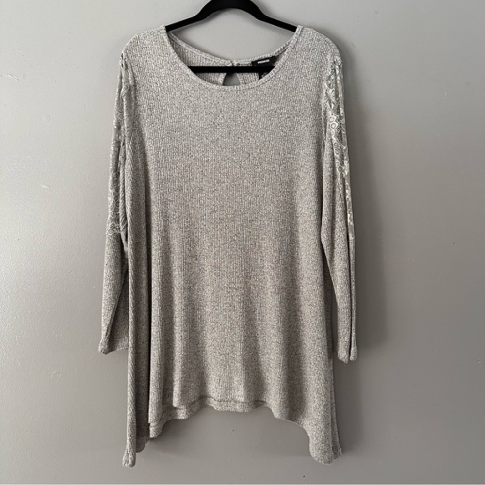 Premise Long Sleeve Lace Cold Shoulder Blouse Top | Grey Heather